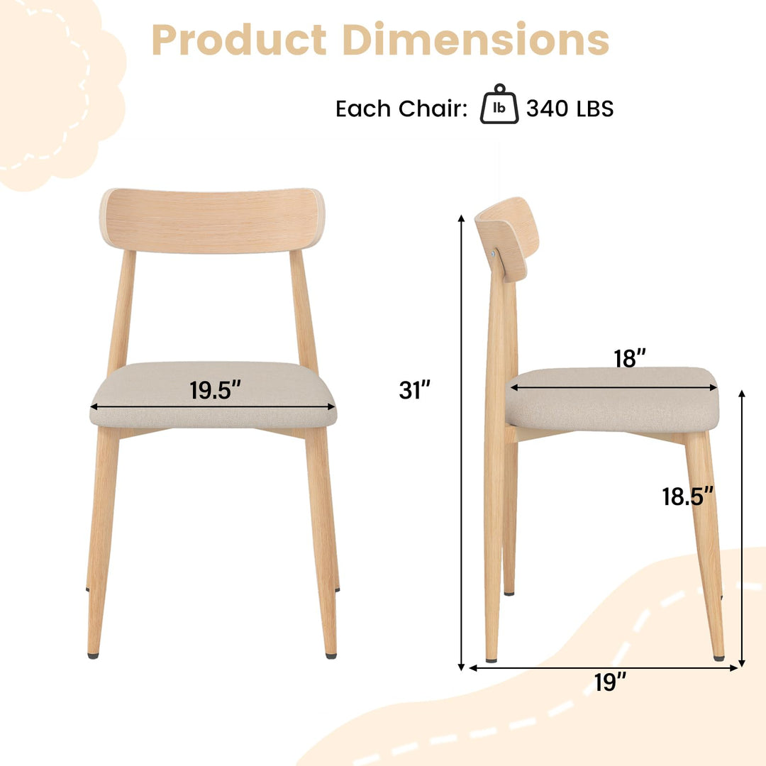 Giantex Linen Fabric Upholstered Modern Dining Chair Set of 2/4 with Padded Seat and Curved Back