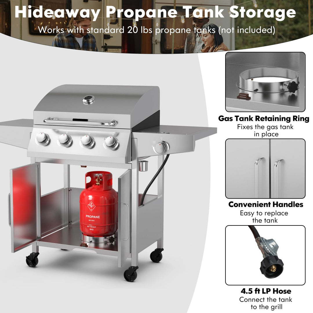 Giantex 4-Burner Propane Gas Grill with Side Burner Stainless Steel Outdoor BBQ Grill