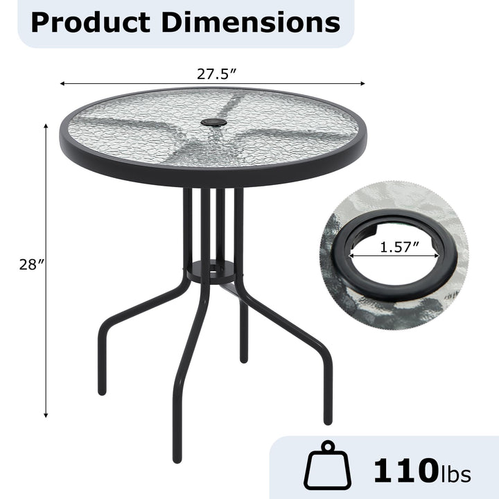 Giantex Patio Round Dining Table with Tempered Glass Tabletop and 1.57" Umbrella Hole