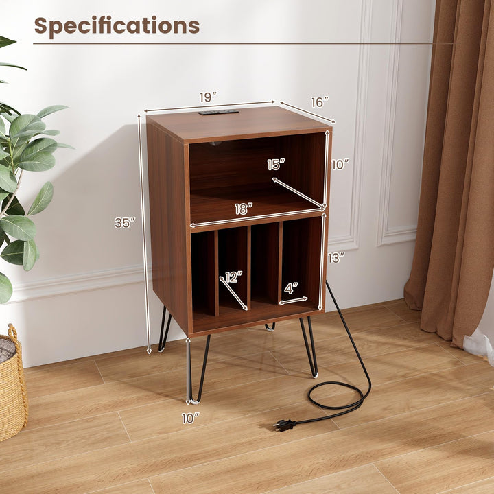 Giantex Record Player Stand with Charging Station Turntable Cabinet with Record Storage &amp; Metal Legs