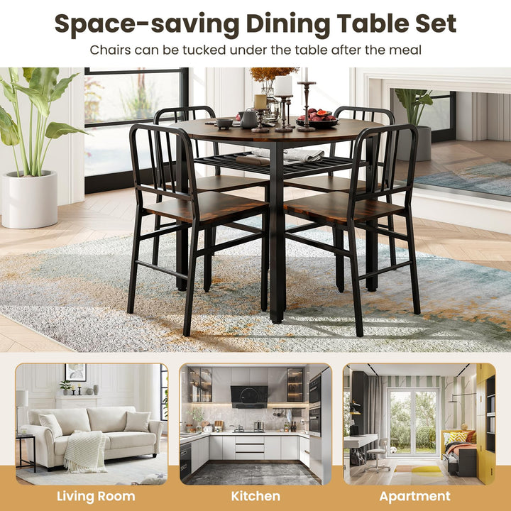 Giantex 40-Inches Round Kitchen Table &amp; Chairs with Storage Rack &amp; Metal Frame