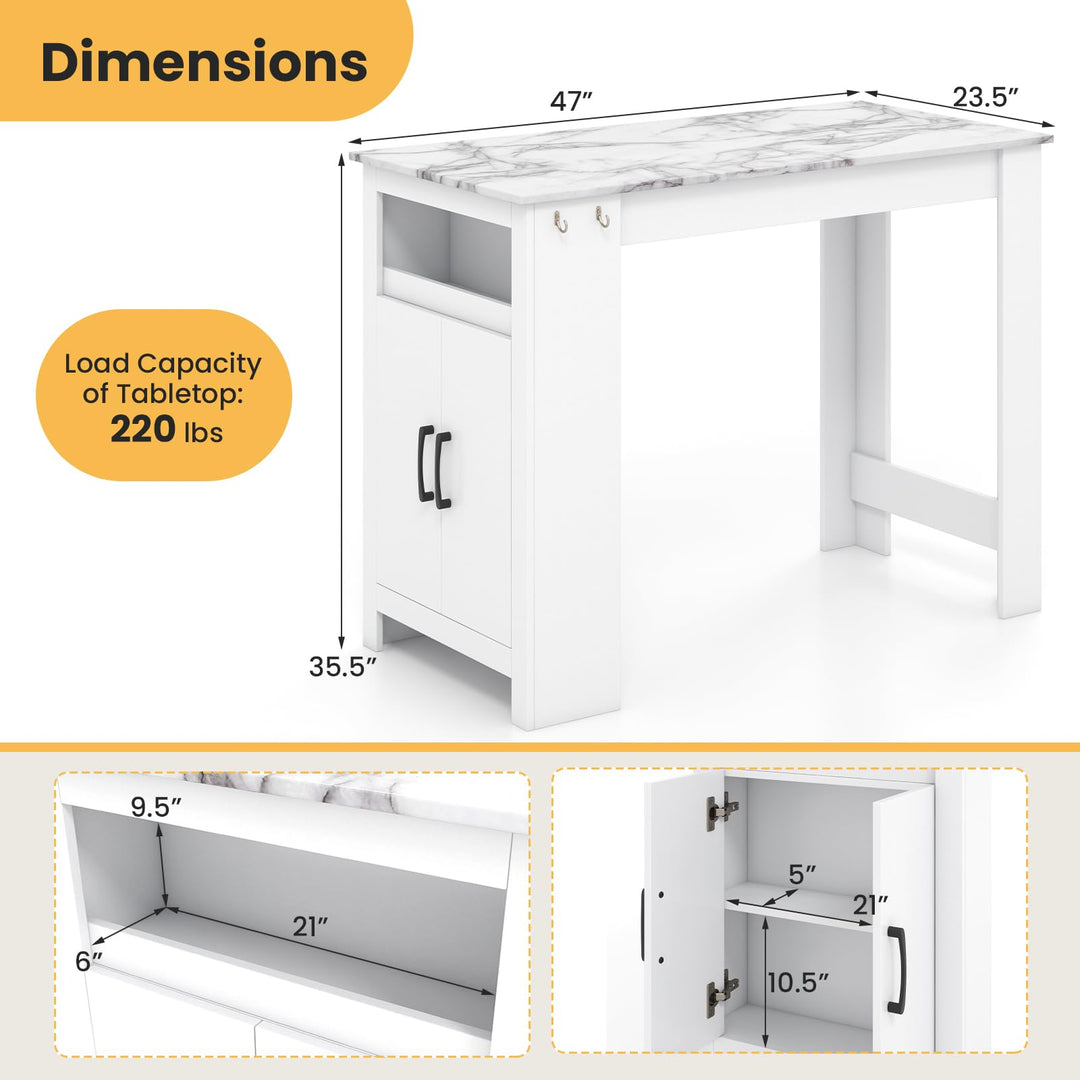 Giantex Bar Table, 47” Counter Height Dining Table with 7 Hanging Hooks, Compartment, Cabinet &amp; Adjustable Shelf