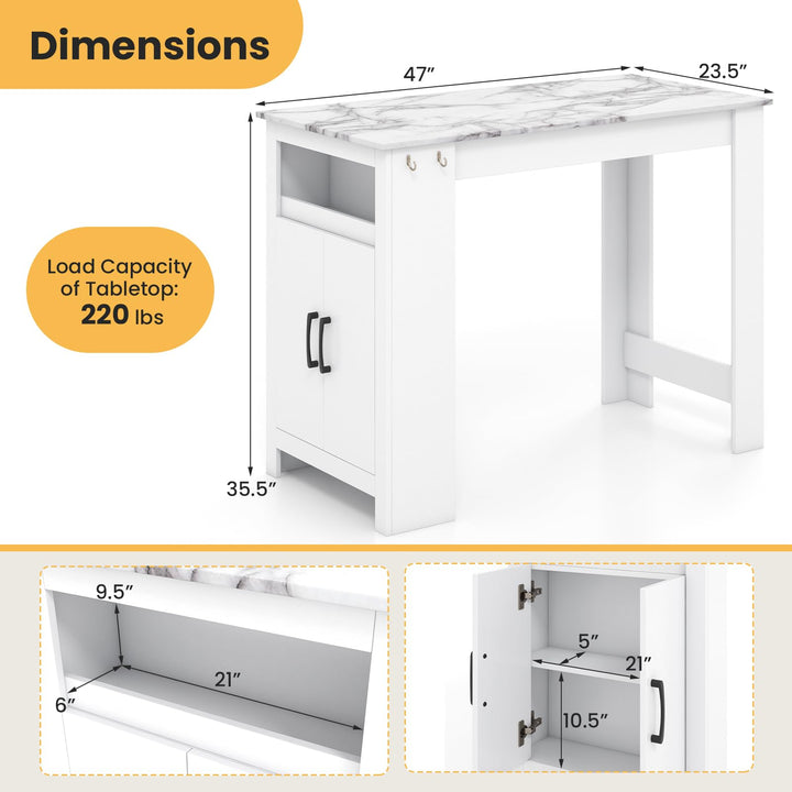Giantex Bar Table, 47” Counter Height Dining Table with 7 Hanging Hooks, Compartment, Cabinet &amp; Adjustable Shelf