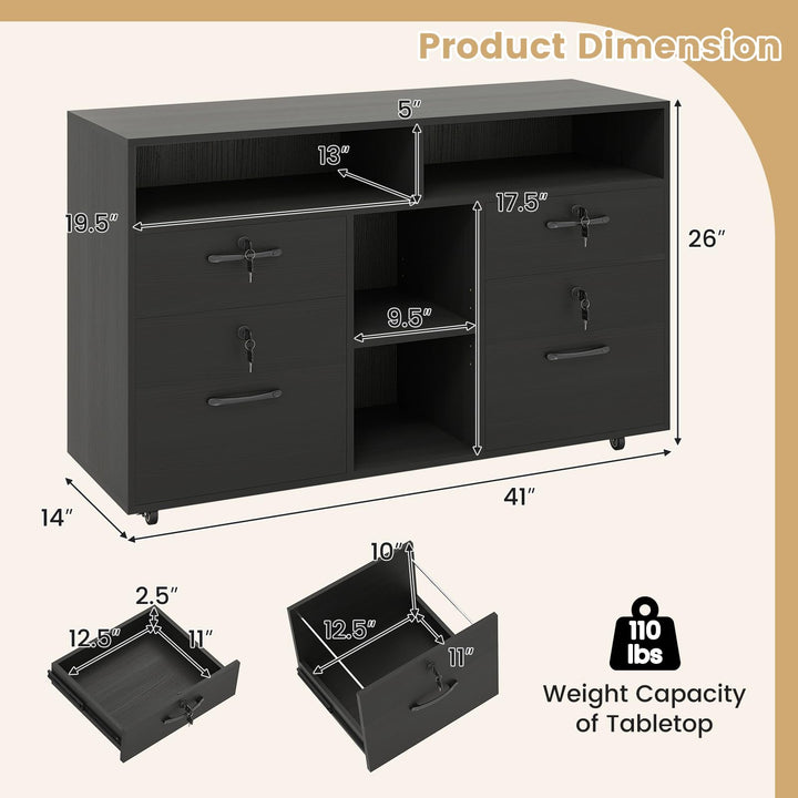 Giantex 4-Drawer Lateral File Cabinet with Lock &amp; 5 Rolling Wheels (2 Lockable)