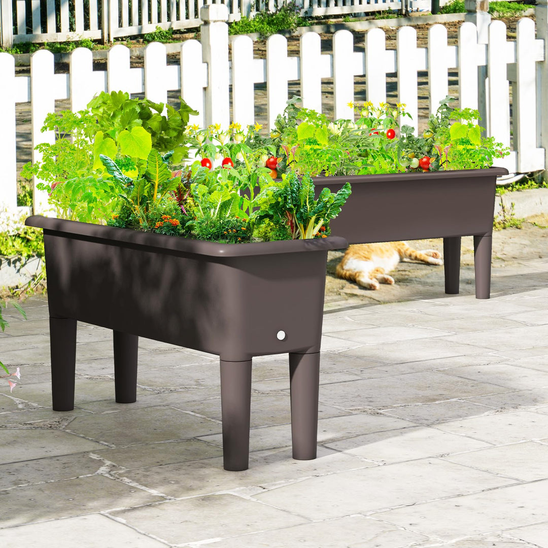 Giantex Raised Garden Beds Outdoor Set of 2, Self-Watering Planter Box with Detachable Legs &amp; Drainage Hole