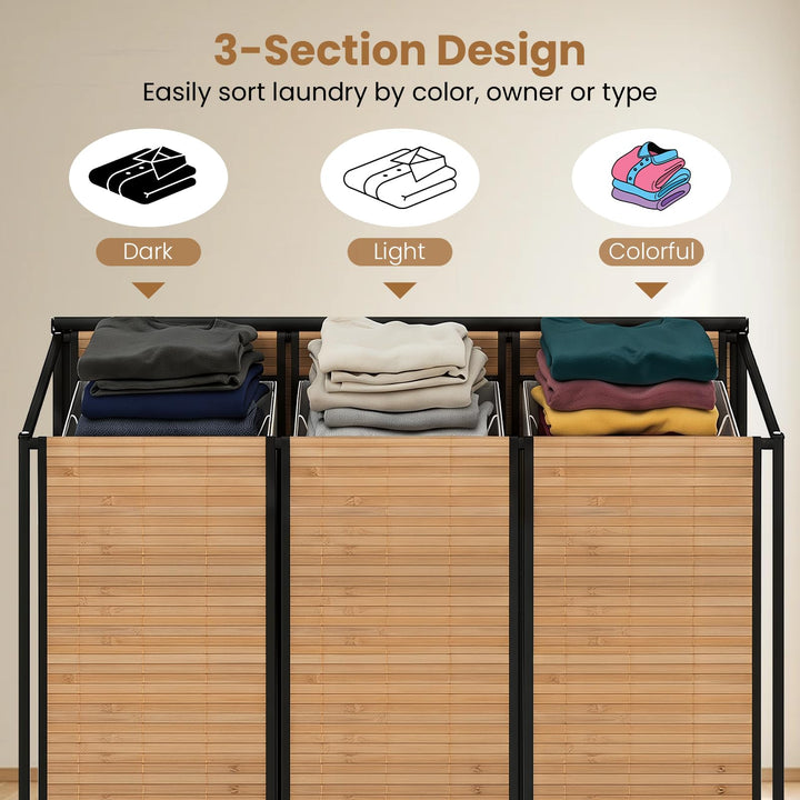 Giantex Laundry Hamper Sorter 3 Section with Lid