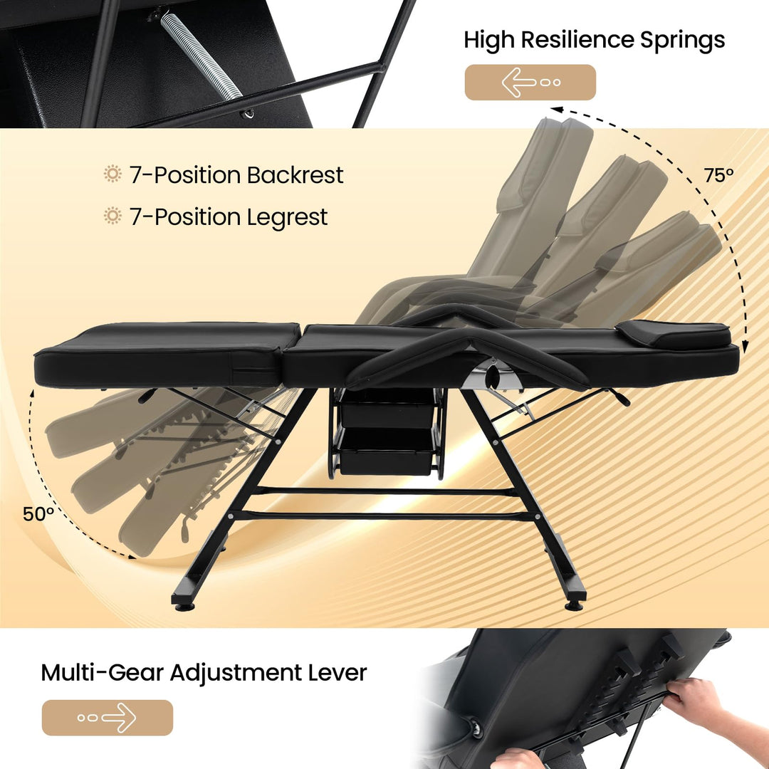 Giantex 72" Massage Bed with Hydraulic Stool, 3-Section Tattoo Chair with Adjustable Backrest, Legrest &amp; Storage Boxes