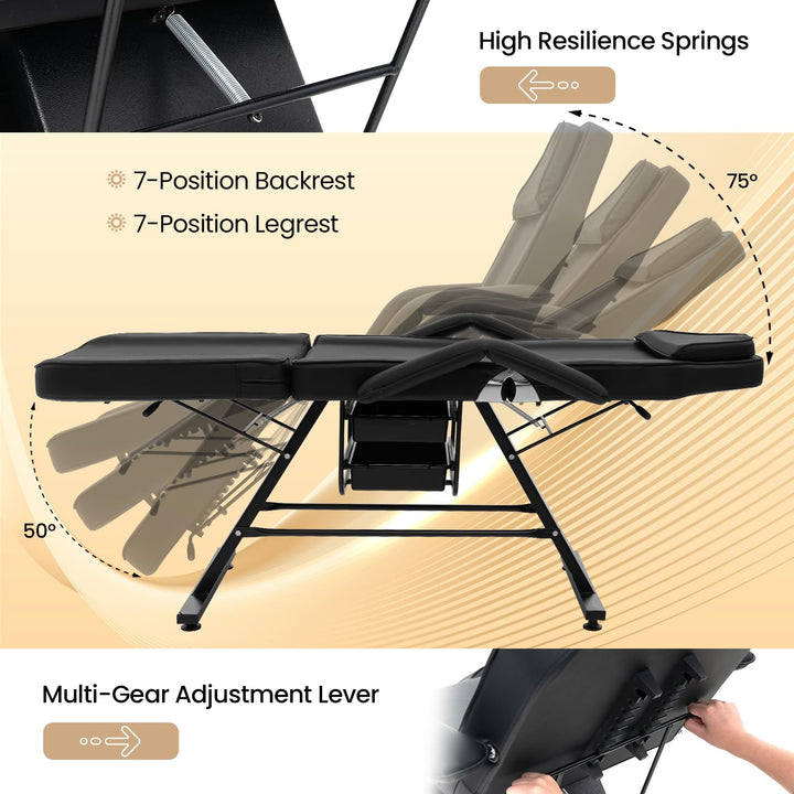 Giantex 72" Massage Bed with Hydraulic Stool, 3-Section Tattoo Chair with Adjustable Backrest, Legrest &amp; Storage Boxes