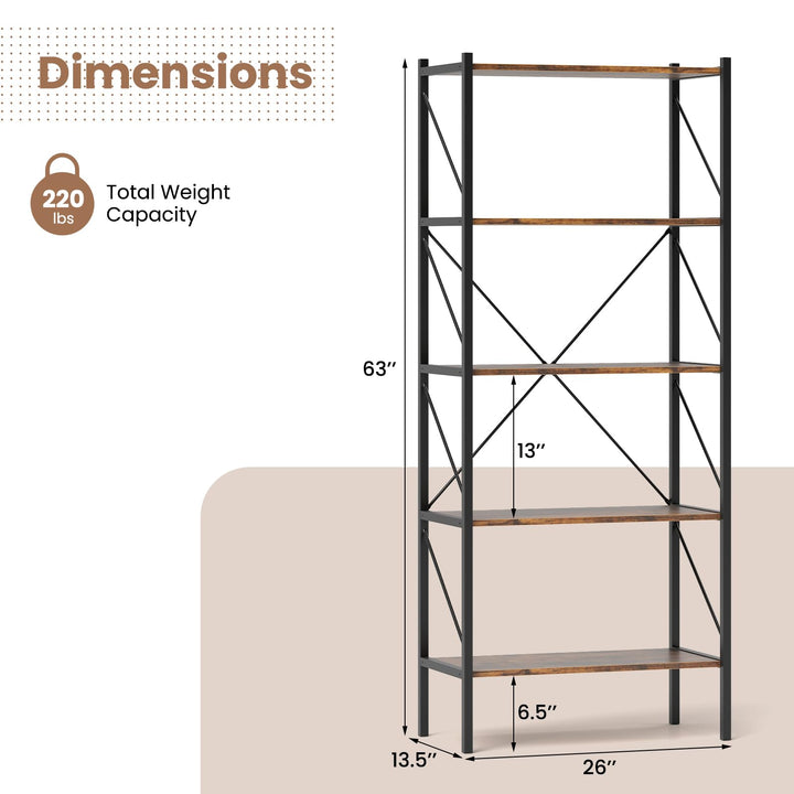 Giantex 5-Tier Bookshelf, Industrial Tall Bookcase with Open Storage Shelves &amp; Heavy Duty Metal Frame
