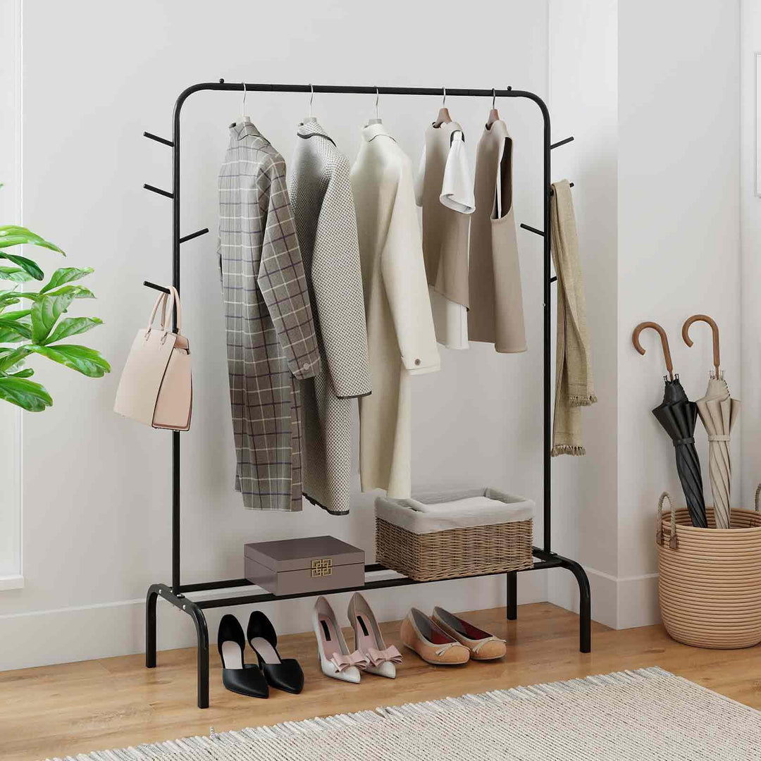 Giantex 50" Wide Freestanding Garment Rack with Hanging Rod 8 Hooks &amp; Storage Shelf