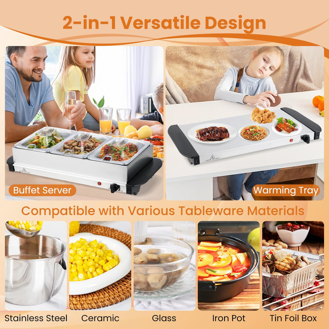 Giantex Electric Buffet Server &amp; Warming Tray 3 Stainless Steel Pans with Lids