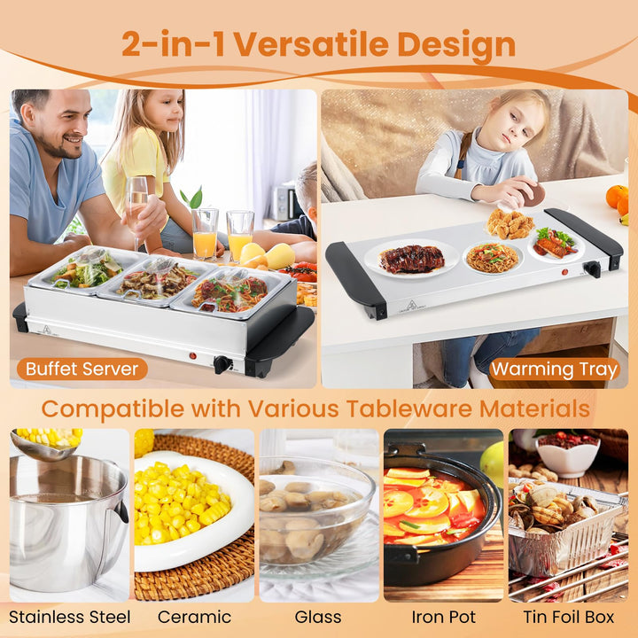 Giantex Electric Buffet Server &amp; Warming Tray 3 Stainless Steel Pans with Lids