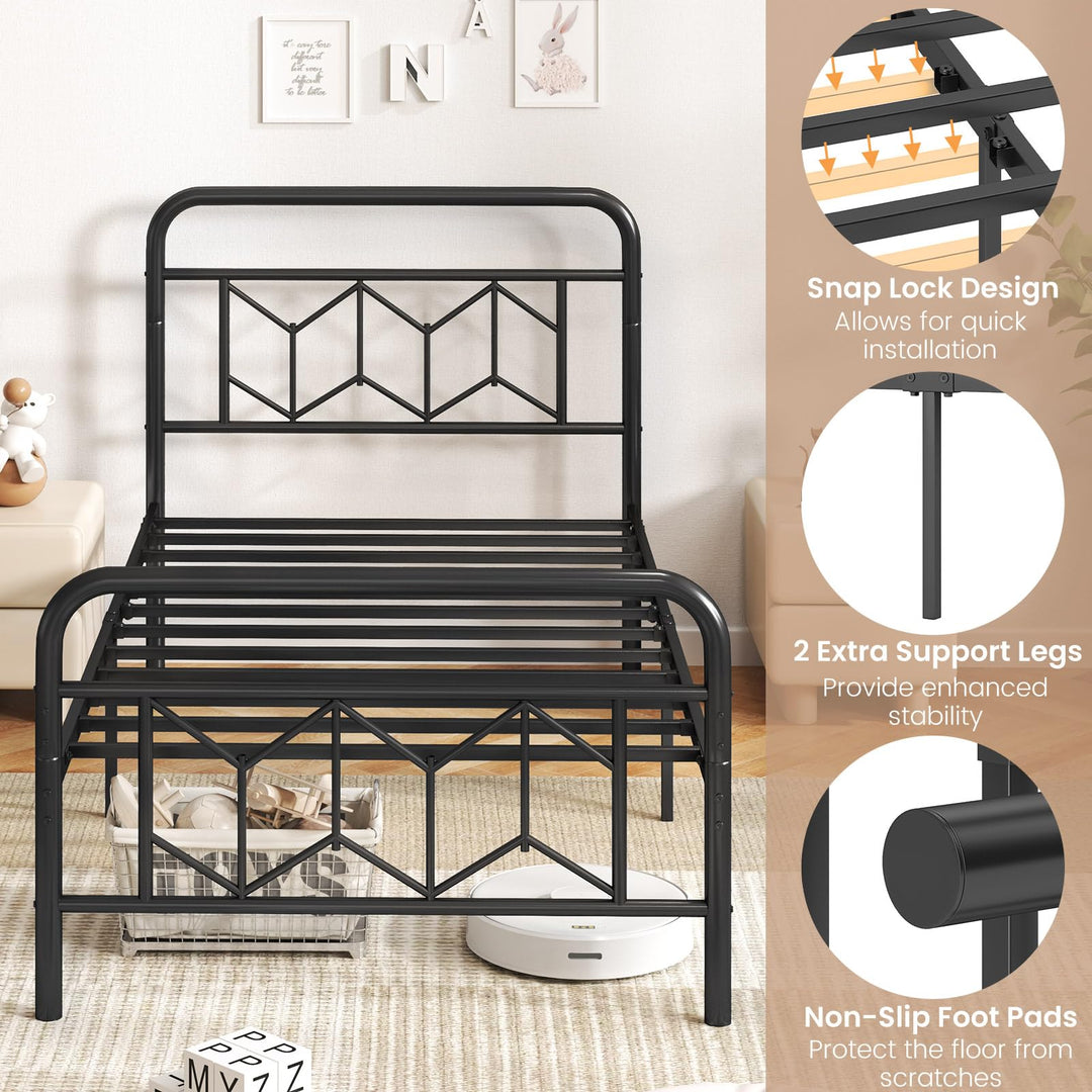 Giantex Metal Twin Bed Frames with Victorian Style Headboard &amp; Footboard, Heavy Duty Slats Support Mattress Foundation