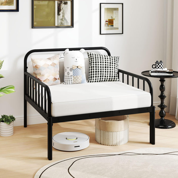 Giantex Metal Twin Bed Frame, Convertible Sofa Bed with Headboard &amp; Armrests, Pull-Out Sleeper Chair Bed