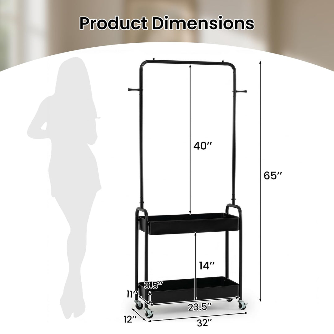 Giantex Heavy-Duty Rolling Clothes Rack with 2 Storage Baskets &amp; Side Hooks