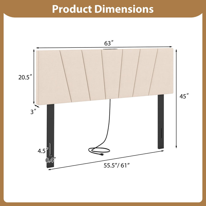 Giantex Geometric Upholstered Head Board with USB &amp; Type-C Ports