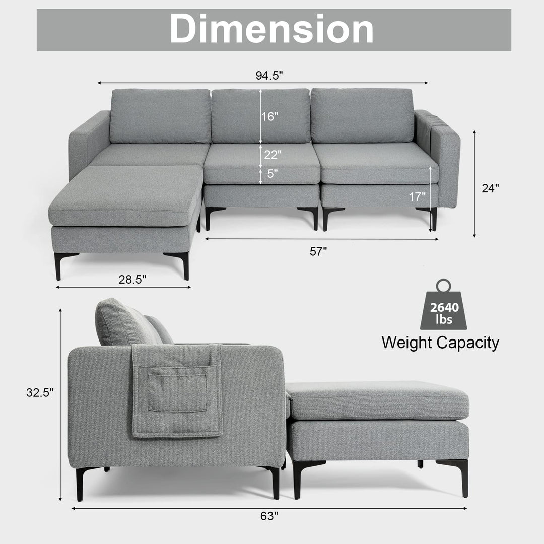 Giantex 94.5" L Convertible Sofa Couch, 3 Seat Sectional Sleeper with USB Ports &amp; Socket