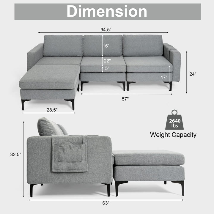 Giantex 94.5" L Convertible Sofa Couch, 3 Seat Sectional Sleeper with USB Ports &amp; Socket