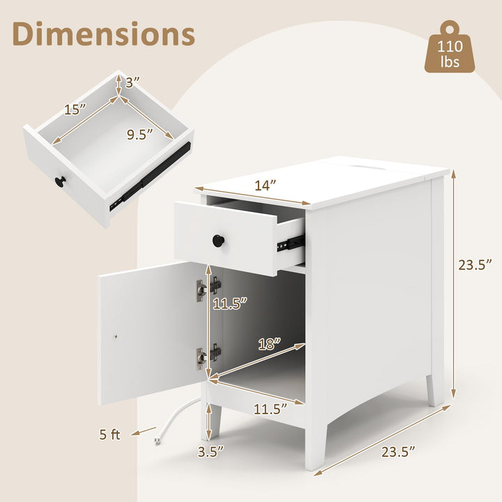 Giantex Nightstand with Charging Station, Flip Top End Table w/USB Ports &amp; Outlets, Modern Side Table w/Storage Drawer