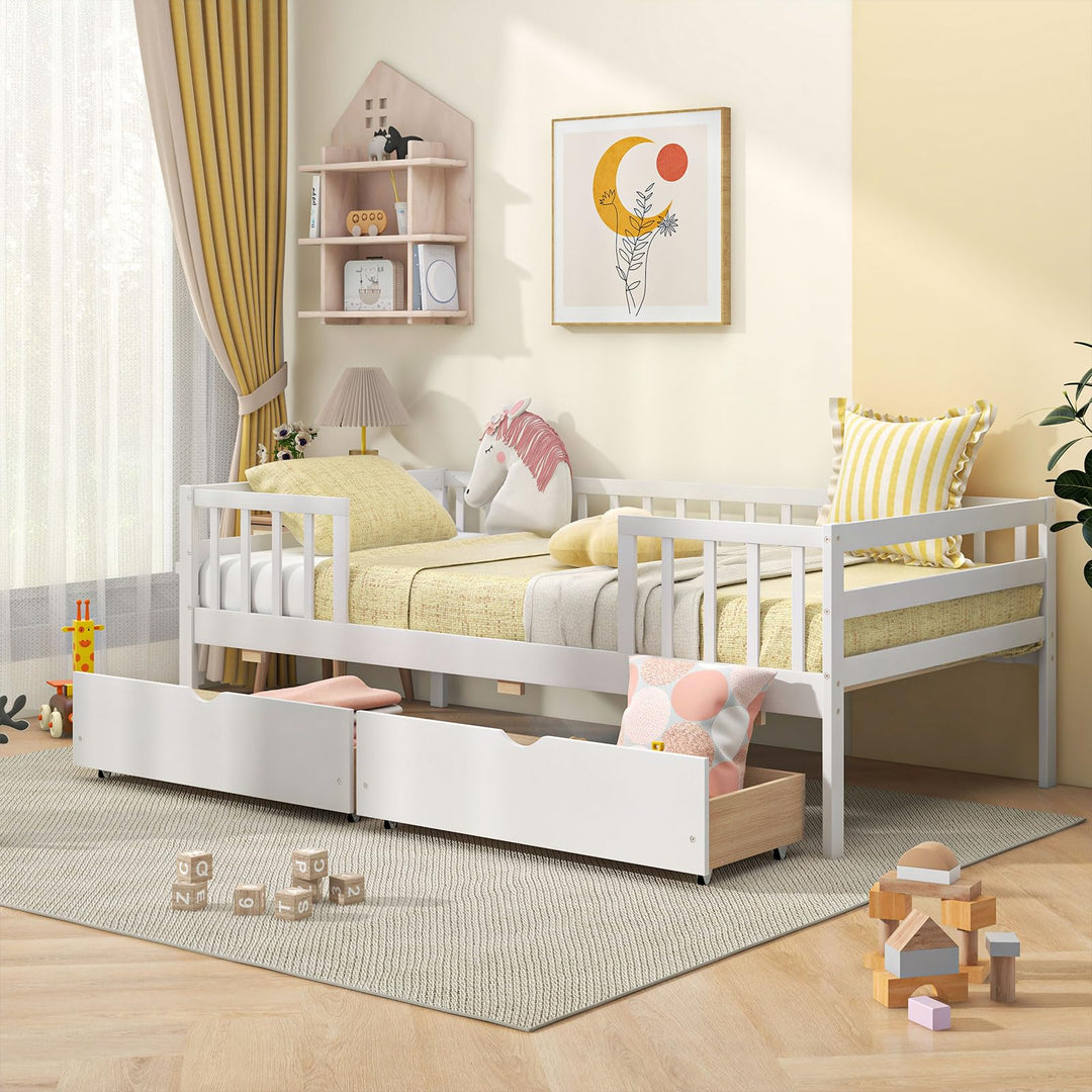 Giantex Twin Daybed with Drawers, Wooden Twin Bed Frame with Side Storage &amp; Slats Support
