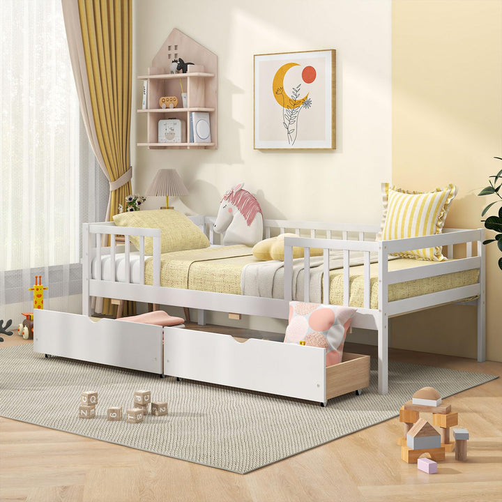 Giantex Twin Daybed with Drawers, Wooden Twin Bed Frame with Side Storage &amp; Slats Support