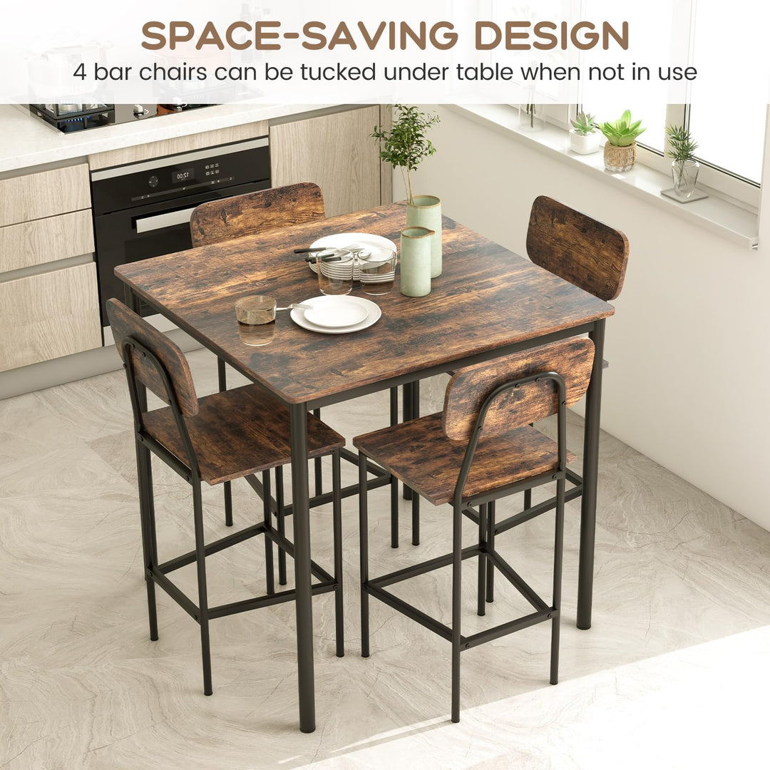 Giantex 5-Piece Dining Table Set W/Counter Height Table &amp; 4 Bar Stools