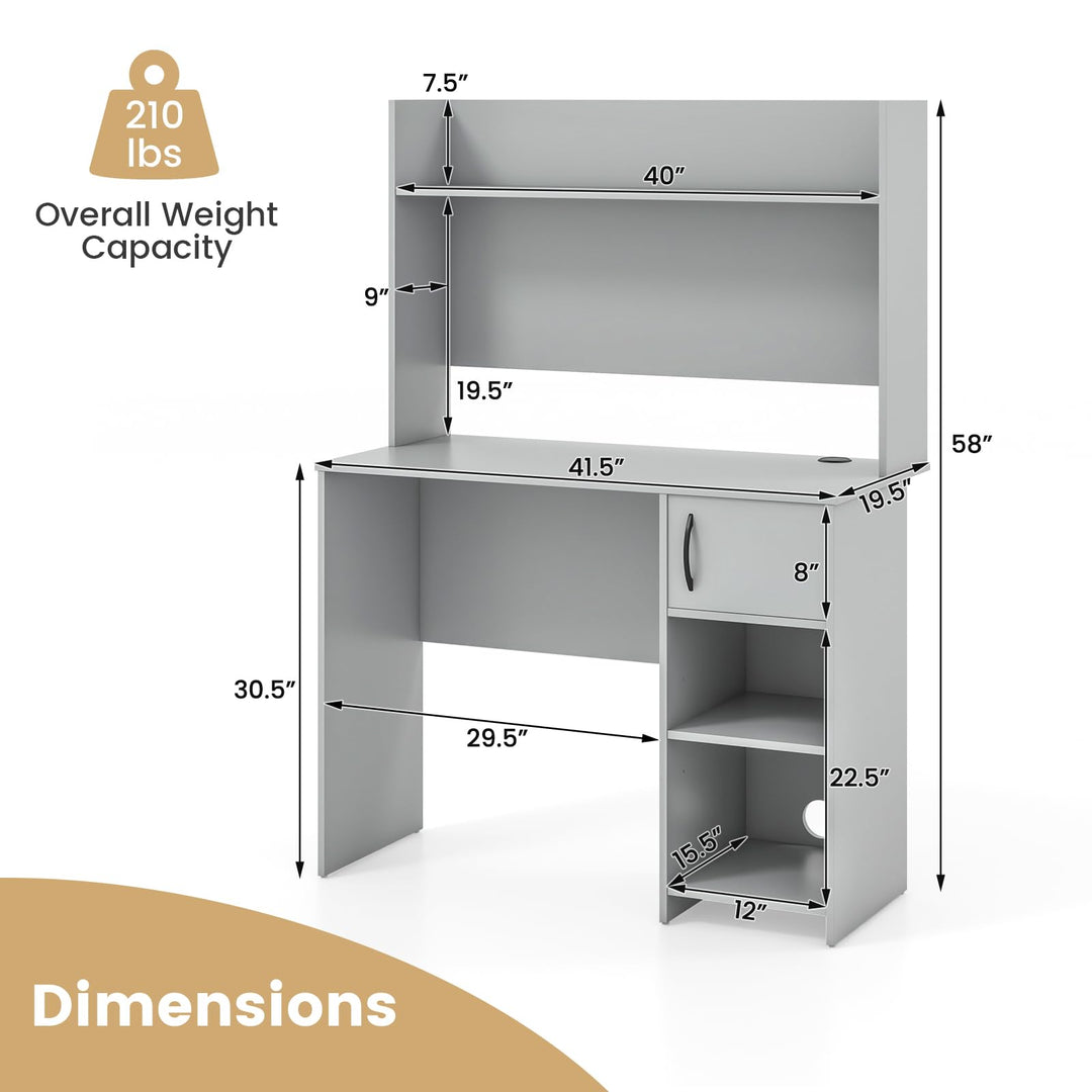 Giantex Computer Desk with Hutch, Home Office Desk with Storage Cabinet &amp; Adjustable Shelf