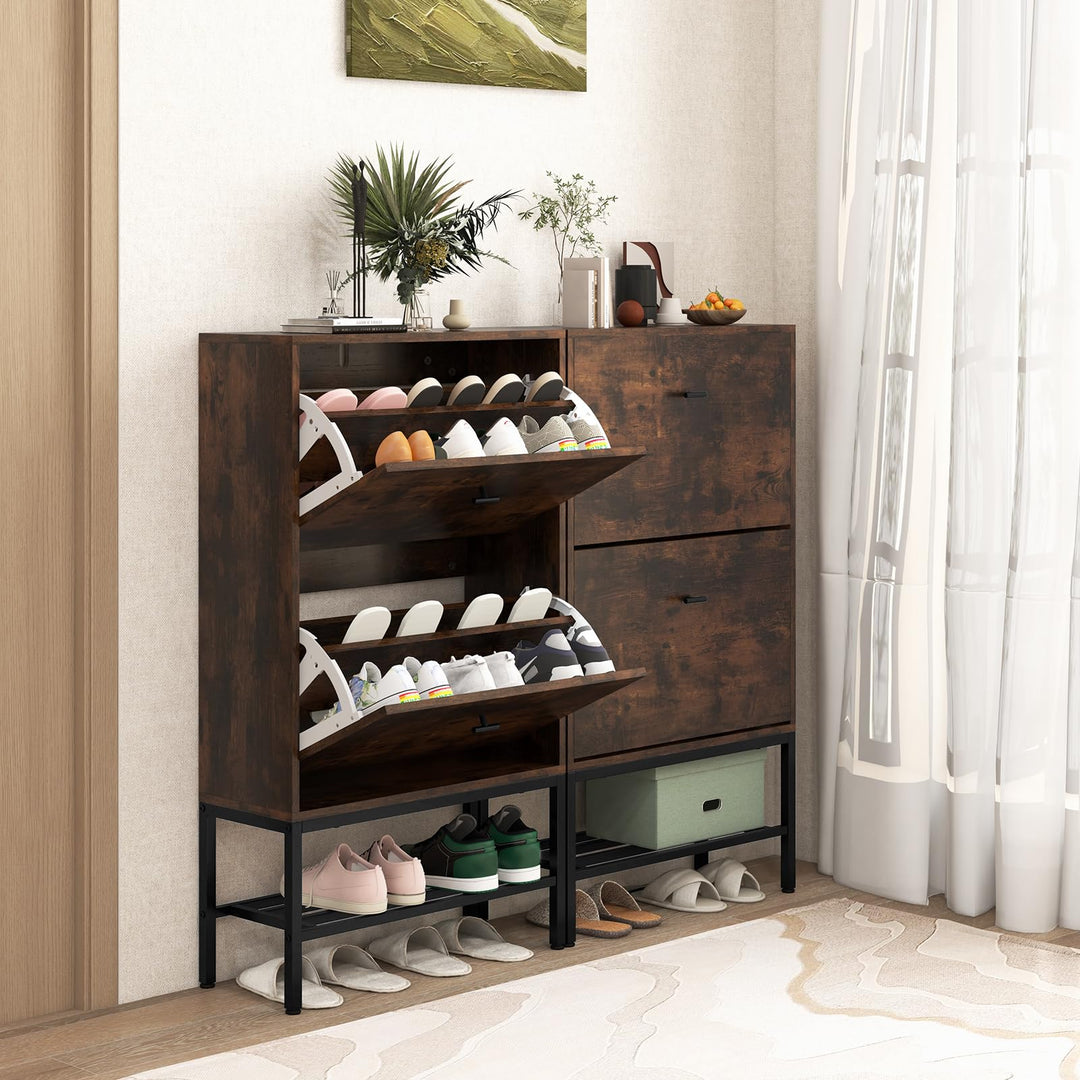 Giantex Shoe Storage Cabinet - Hidden Shoe Organizer with 2 Flip Drawers, Adjustable &amp; Removable Interior Shelves