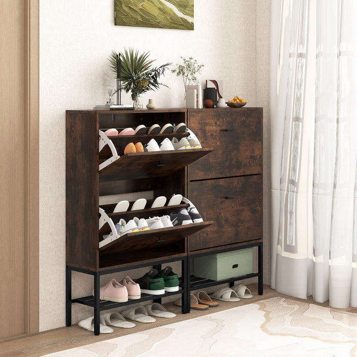 Giantex Shoe Storage Cabinet - Hidden Shoe Organizer with 2 Flip Drawers, Adjustable &amp; Removable Interior Shelves