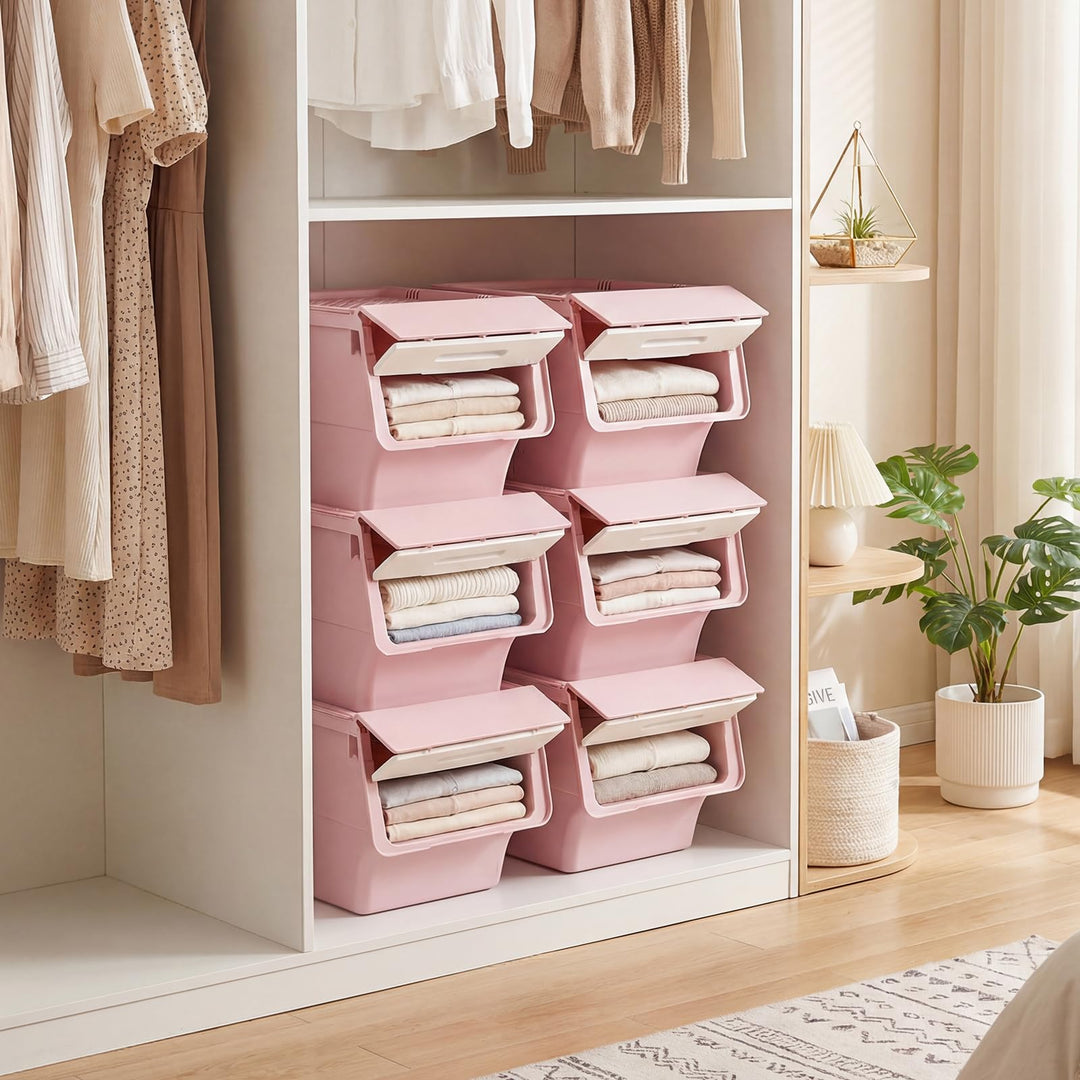 Giantex Plastic Stackable Storage Bins with Lids &amp; Wheels