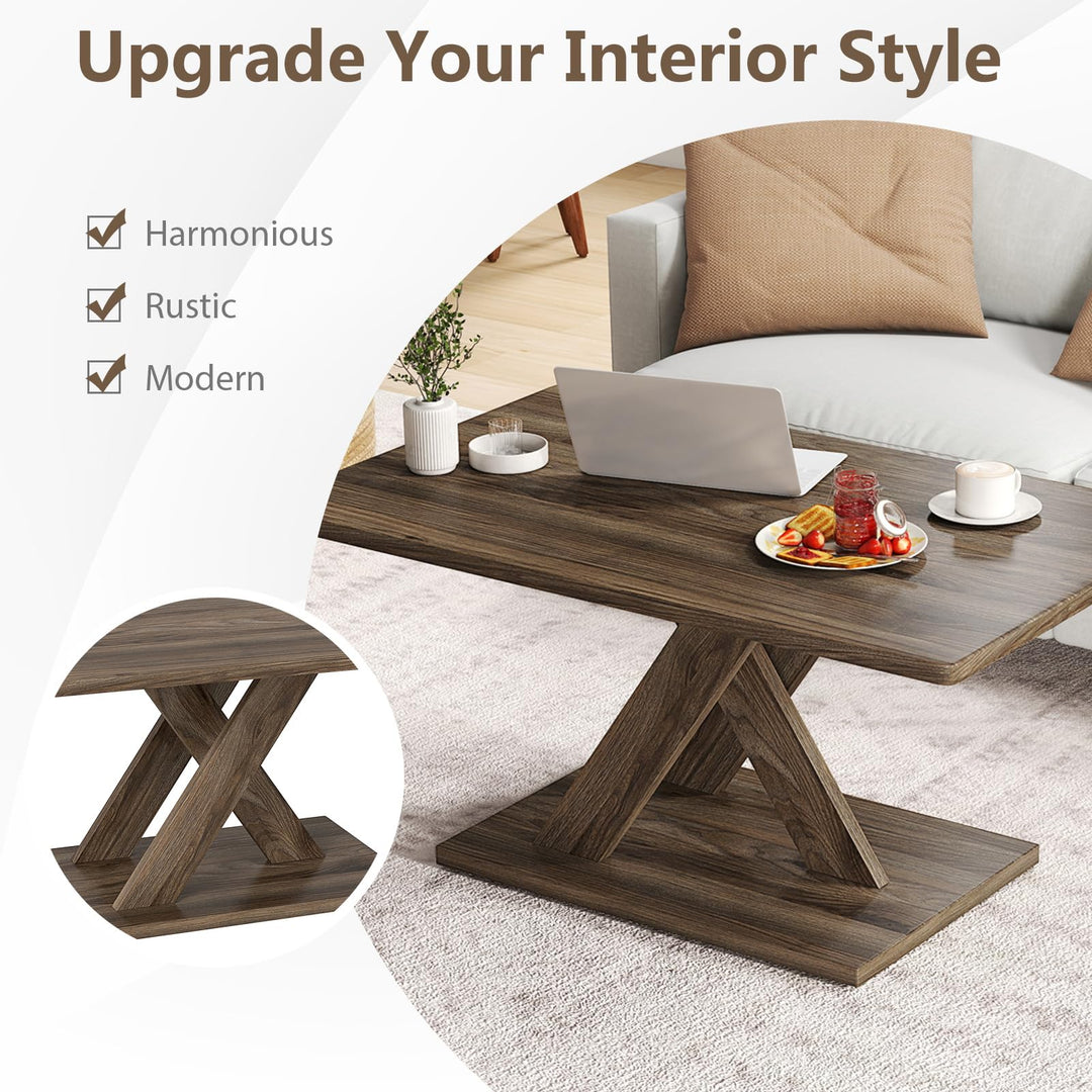 Giantex 37.5 Inch Wood Living Room Table with Stable Base &amp; Rubber Wood Connection