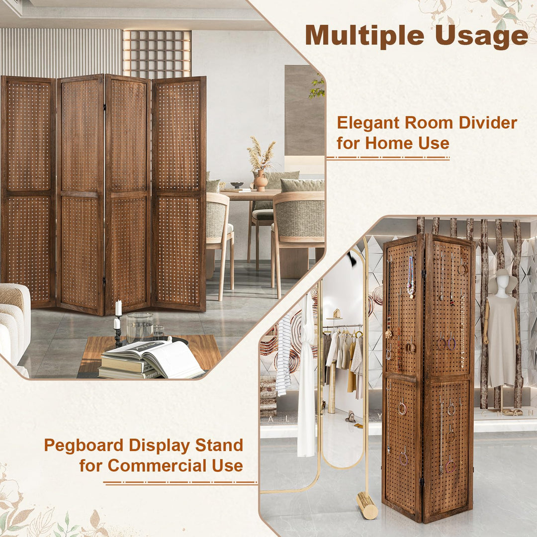 Giantex 4/6 Panel Pegboard Display &amp; Room Divider, 5.6FT Folding Pegboard Stand for Crafting Show Jewelry Retail