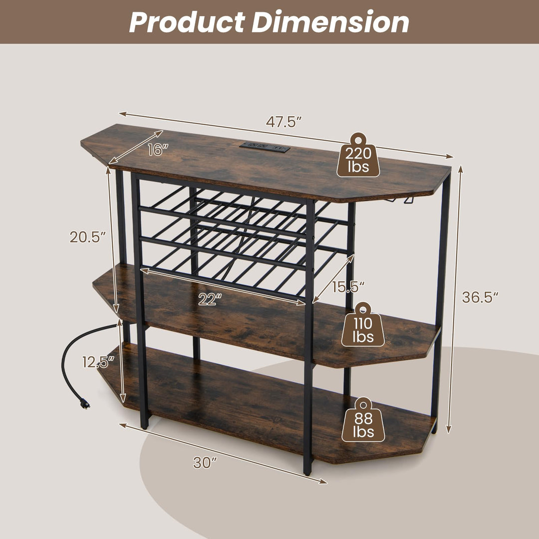 Giantex Wine Bar Cabinet with Power Outlet, Mini Coffee Bar Stand Table with 21 Bottle Wine Rack &amp; Glass Holders