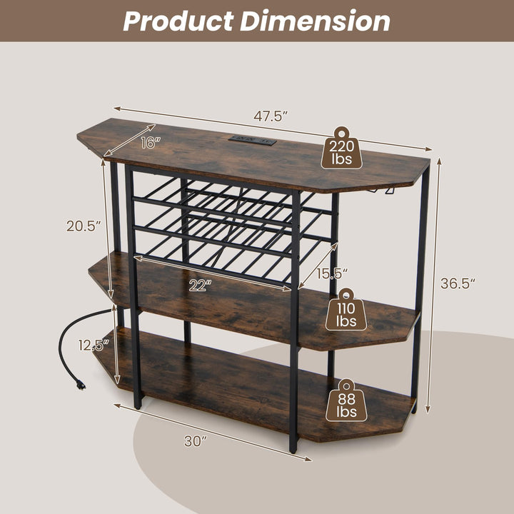 Giantex Wine Bar Cabinet with Power Outlet, Mini Coffee Bar Stand Table with 21 Bottle Wine Rack &amp; Glass Holders