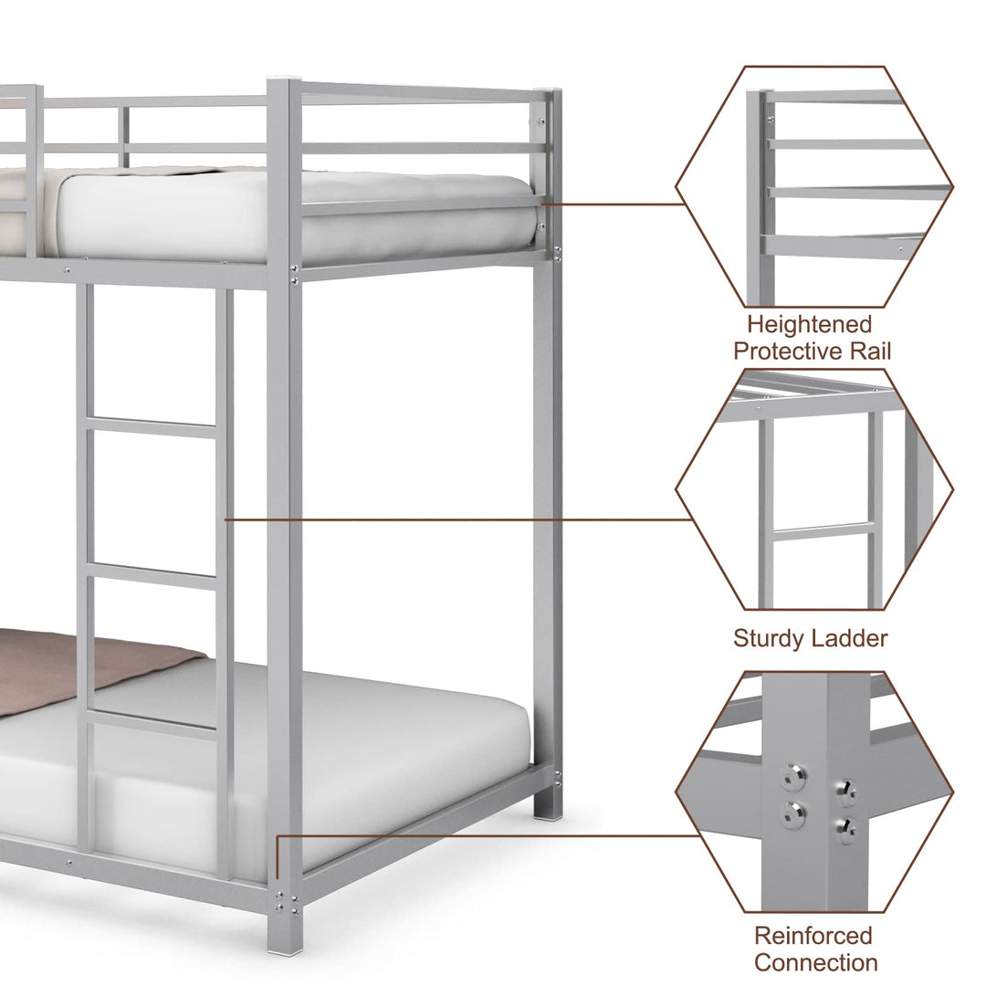 Giantex Metal Bunk Bed Twin Over Twin, Low Profile Bunk Bed Frame with Ladder &amp; Full Length Guardrail