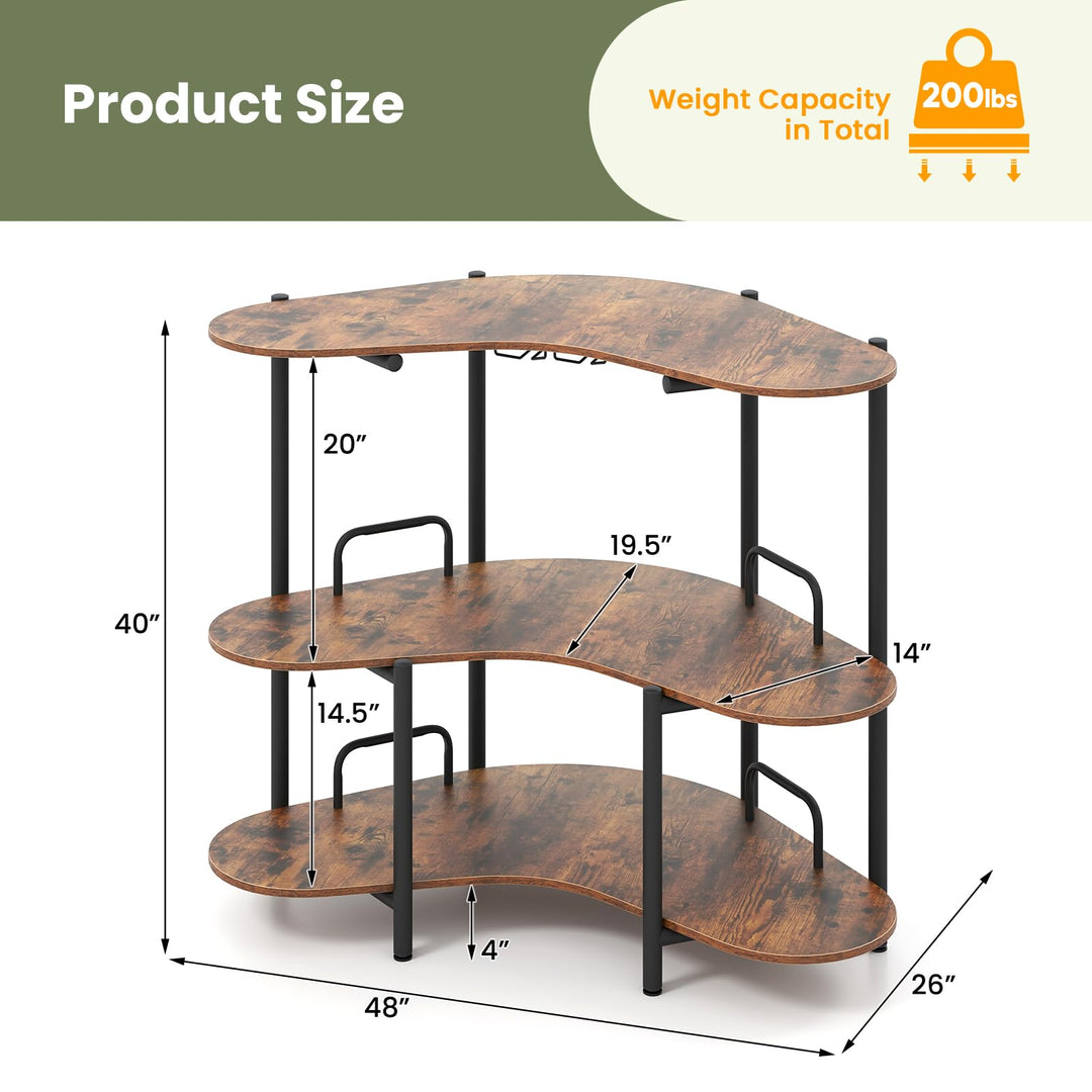 Giantex 3-Tier Bar Table, Corner Bar Cabinet, Liquor Home Bar Unit with Stemware Racks &amp; Storage Shelves