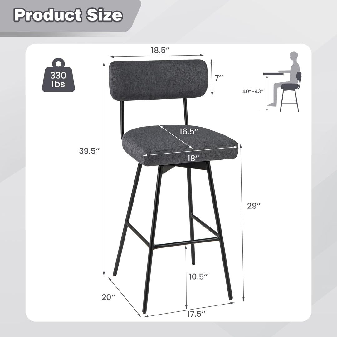 Giantex Swivel Bar Stools,  Upholstered Bar Height Bar Chairs w/Padded Seat &amp; Backrest