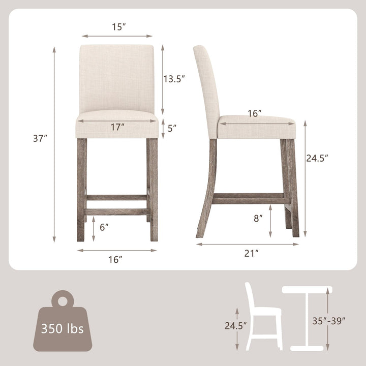 Giantex Bar Stools Counter Height, 24.5" Modern Fabric Bar Chairs with Back, Footrest &amp; Solid Wood Legs