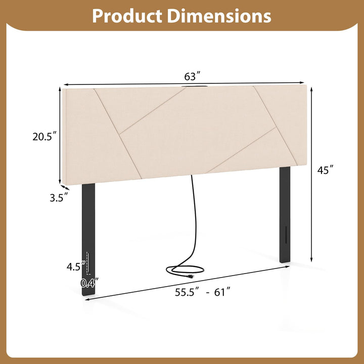 Giantex Geometric Upholstered Head Board with 2 AC Outlets for Queen and Full Size Bed