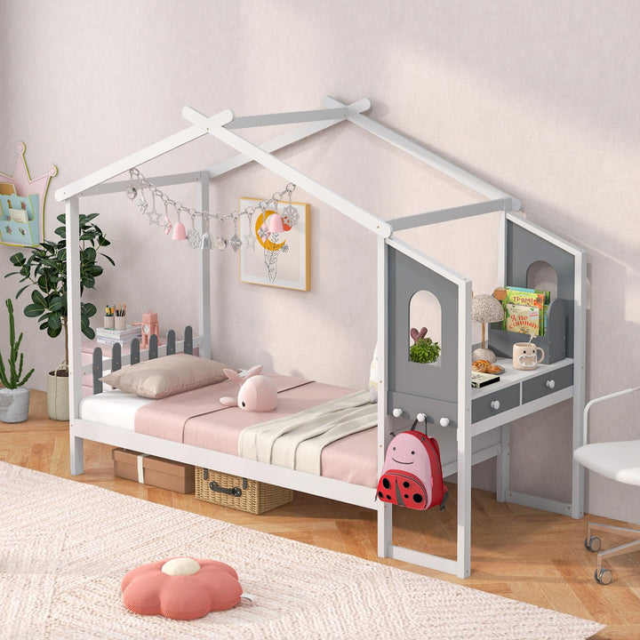 Giantex Full/ Twin Size House Bed with Study Desk