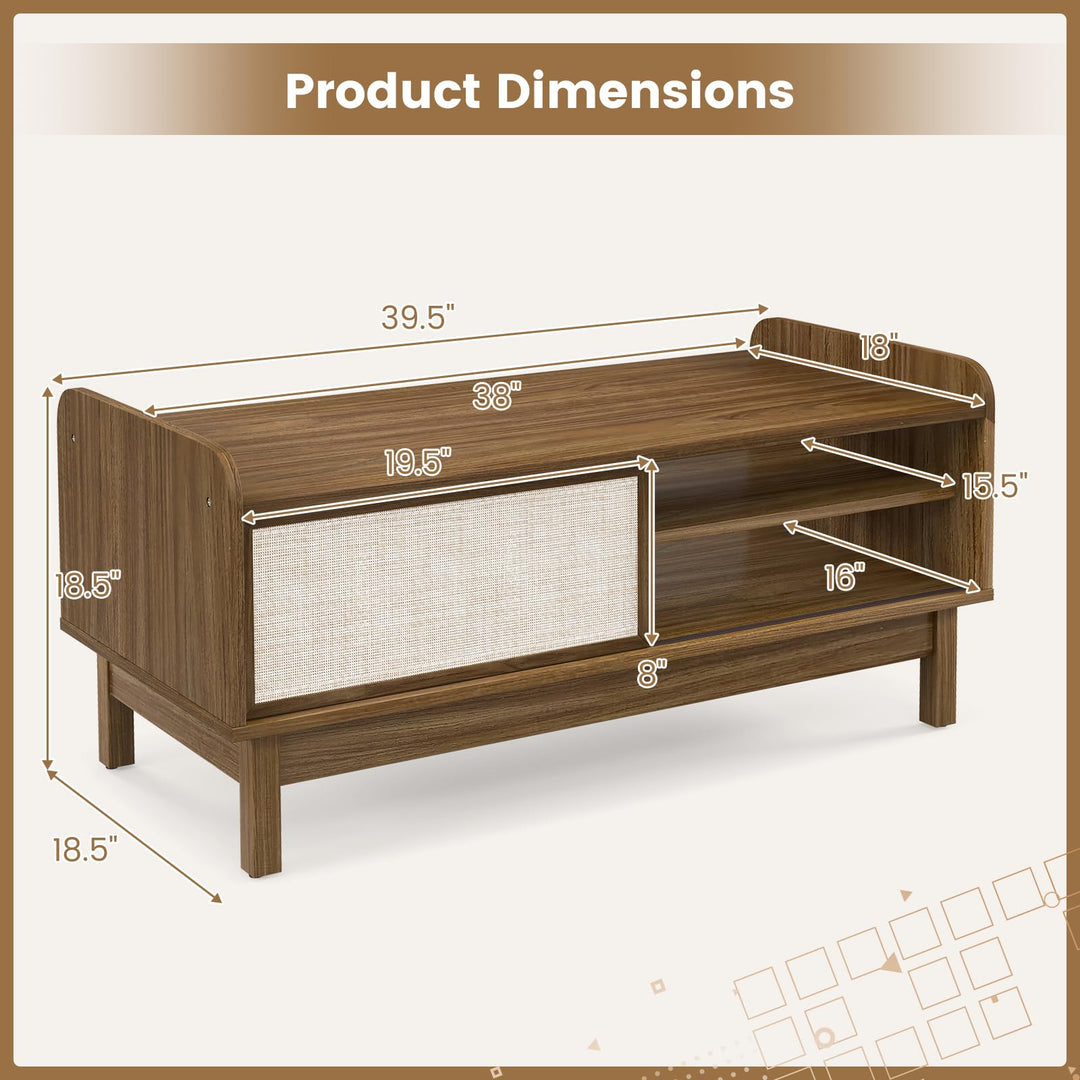 Giantex Coffee Table with Storage and Sliding Doors, Mid-Century Modern Coffee Table with Adjustable &amp; Removable Shelf
