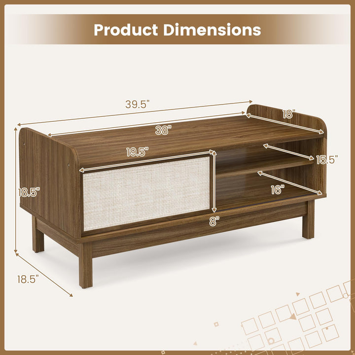Giantex Coffee Table with Storage and Sliding Doors, Mid-Century Modern Coffee Table with Adjustable &amp; Removable Shelf