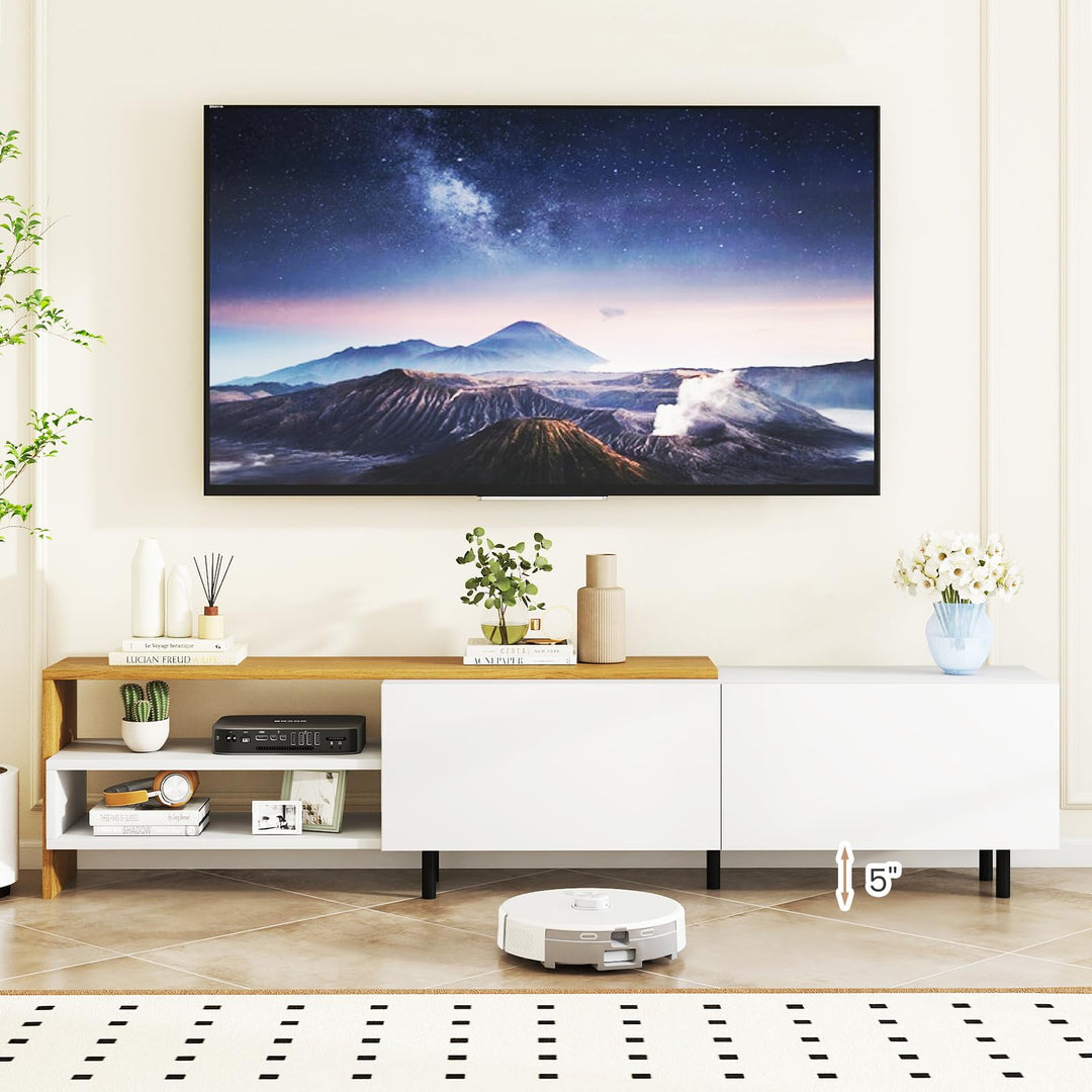 Giantex Modern TV Stand for 80 Inches TVs with Storage Shelves and Cabinets