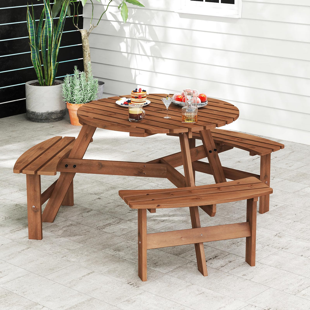 Giantex 6 Person Round Picnic Table Set with 3 Benches