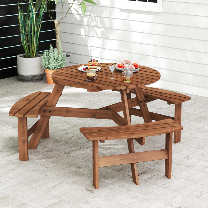 Giantex 6 Person Round Picnic Table Set with 3 Benches