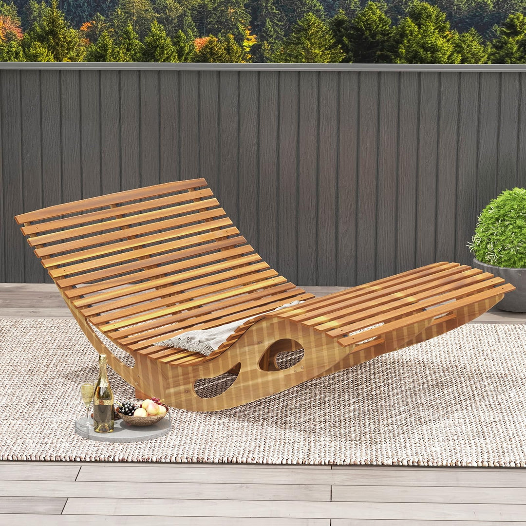 Giantex Extra-Large Dual Outdoor Rocking Chair, Acacia Wood Patio Lounge Chair with Ergonomic Curved &amp; Slatted Seat