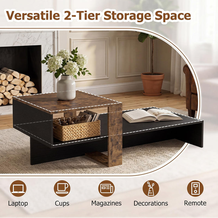 Giantex 2-Tier Coffee Table | Modern Irregular Center Table with Open Storage Shelf