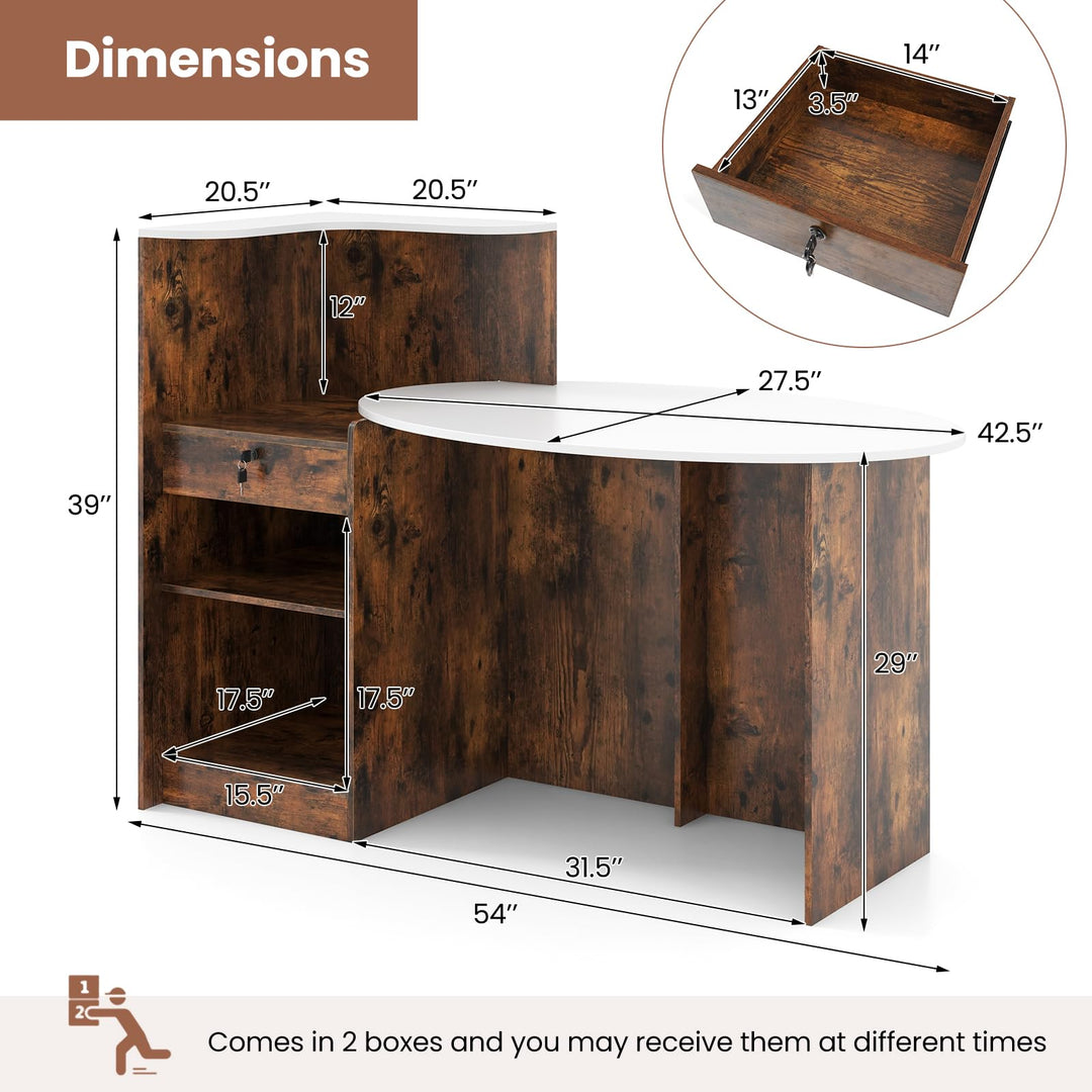 Giantex Reception Desk, Front Counter Desk with Lockable Drawer, Oval Tabletop &amp; Adjustable Shelf