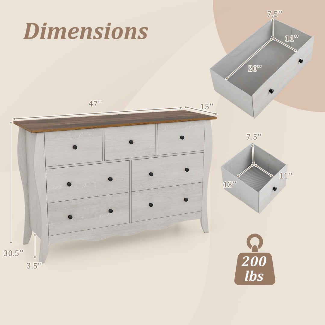Giantex Storage Cabinet with Foldable &amp; Detachable Fabric Drawers, Anti-Tipping Kit, 47” x 15” x 30.5” Farmhouse Floor Cabinet