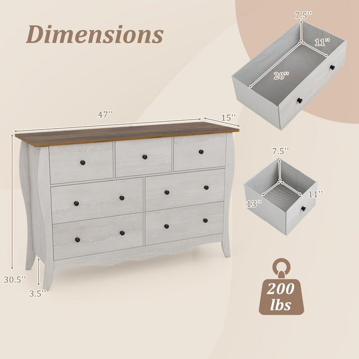 Giantex Storage Cabinet with Foldable &amp; Detachable Fabric Drawers, Anti-Tipping Kit, 47” x 15” x 30.5” Farmhouse Floor Cabinet
